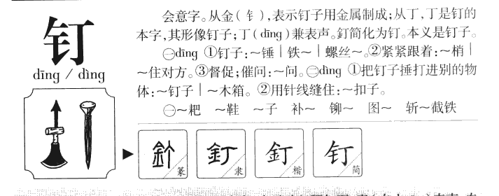 钉字五行属什么-钉字起名的寓意-钉字意思